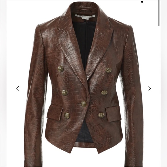$698 Veronica Beard Cooke Vegan Croc Leather Dickey Jacket blazer Sz 4 Chicory - Picture 5 of 16